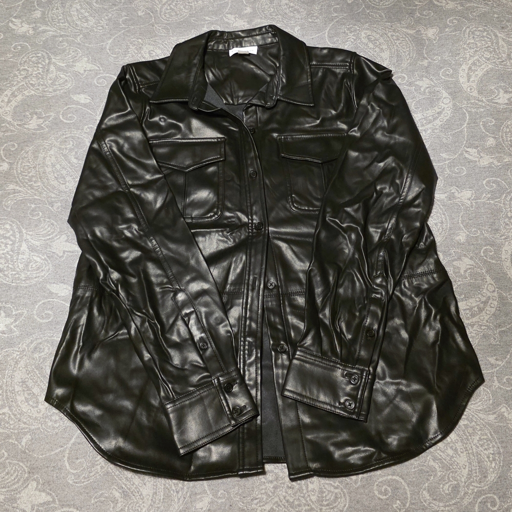 Calvin Klein Faux Black Leather Button Up (Size S)